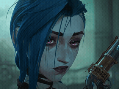 Woman With Blue Hair Holding Gun With Letter T GIF