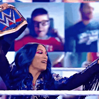 Woman With Blue Hair Holding Wrestling Belt GIF
