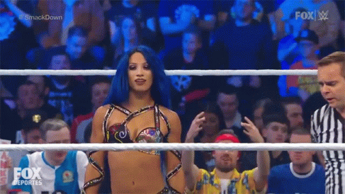 Woman With Blue Hair In Wrestling Ring GIF