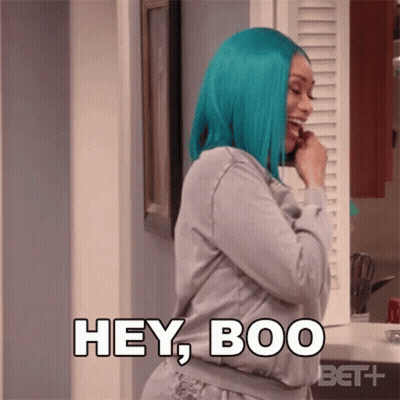 Woman With Blue Hair Laughing Hey Boo GIF