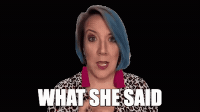 Woman With Blue Hair Pointing Up Saying What She Said GIF