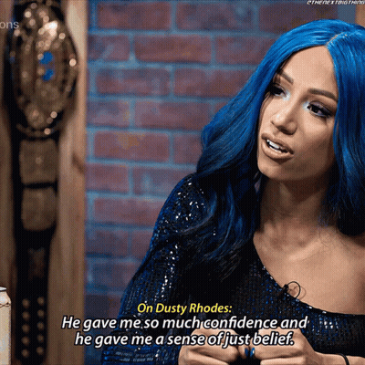 Woman With Blue Hair Saying Dusty Rhodes GIF