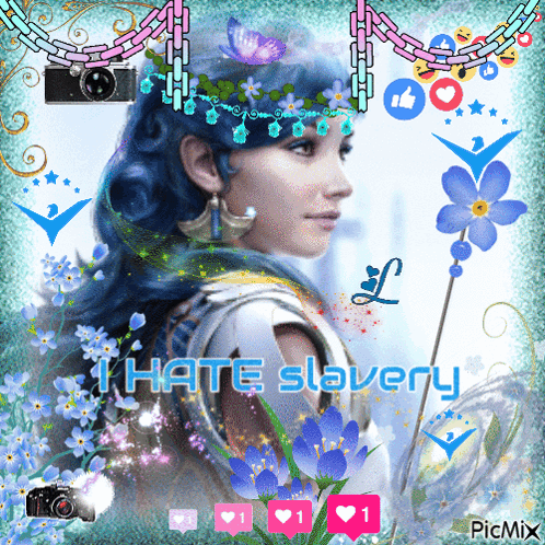 Woman With Blue Hair Saying I Hate Slavery GIF