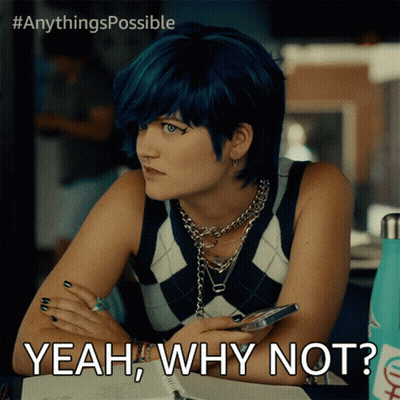 Woman With Blue Hair Saying Yeah Why Not GIF