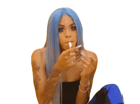 Woman With Blue Hair Smoking Cigarette And Flipping Off Sticker