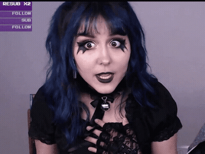 Woman With Blue Hair Surprised In Front Of Resub X2 Follow Sub Follow Screen GIF