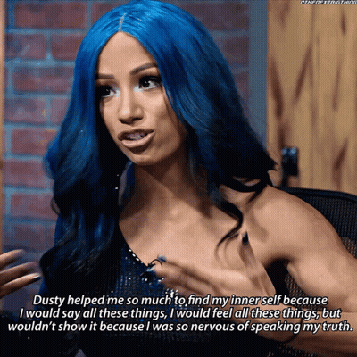 Woman With Blue Hair Talking About Inner Self GIF