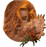 Woman With Bouquet Of Flowers Sticker