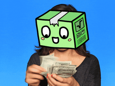 Woman With Box On Head Holding Money GIF