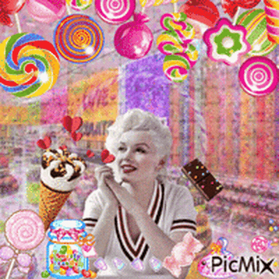 Woman With Candy And Ice Cream GIF