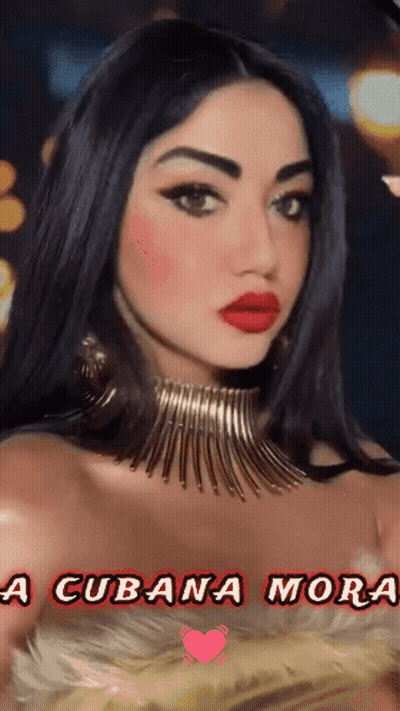 Woman With Choker And Red Lipstick Saying A Cubana Mora GIF