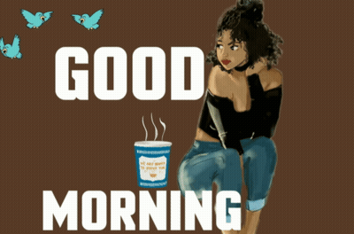 Woman With Coffee Cup Saying Good Morning GIF