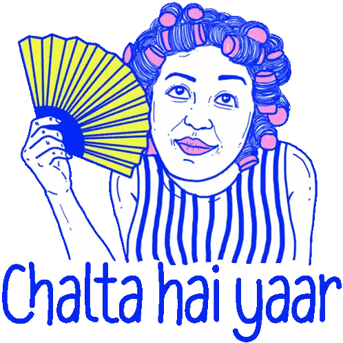 Woman With Curlers Holding Fan Chatta Hai Yaar Sticker
