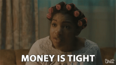 Woman With Curlers Saying Money Is Tight GIF