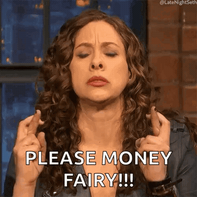 Woman With Curly Hair Crosses Fingers Please Money Fairy GIF