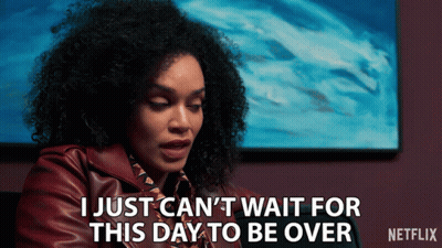 Woman With Curly Hair Saying Can't Wait For Day To End GIF