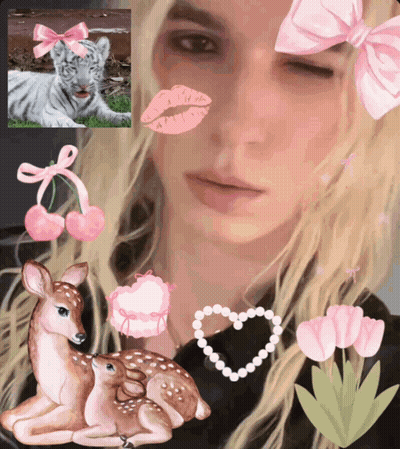 Woman With Deer And Tiger In Background GIF
