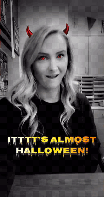 Woman With Devil Horns And Red Eyes Says It Is Almost Halloween GIF