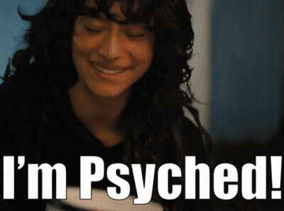 Woman With Eyes Closed Saying I'm Psyched GIF