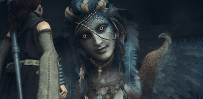 Woman With Feathers And Woman With Sword GIF