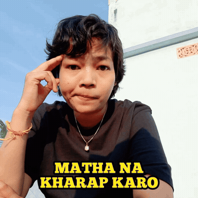Woman With Finger To Forehead Saying Matha Na Khrap Karo GIF