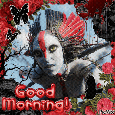 Woman With Flowers Saying Good Morning GIF
