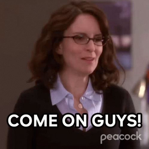 Woman With Glasses And Blue Shirt Saying Come On Guys GIF