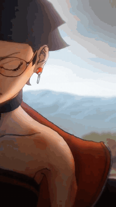 Woman With Glasses And Choker At Window GIF