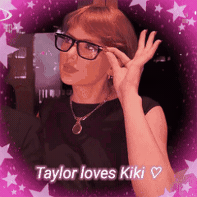 Woman With Glasses And Necklace Saying Taylor Loves Kiki GIF