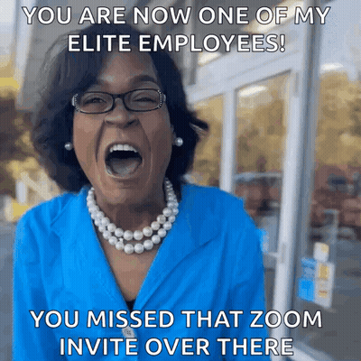 Woman With Glasses And Pearls Screaming You Are Now One Of My Elite Employees GIF