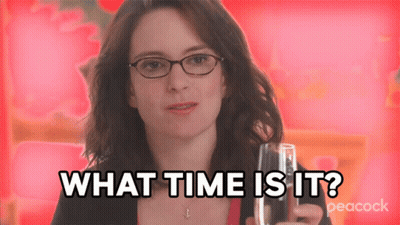 Woman With Glasses Holding Glass Saying What Time Is It Peacock GIF