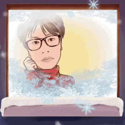 Woman With Glasses Looking Out Snow Sticker
