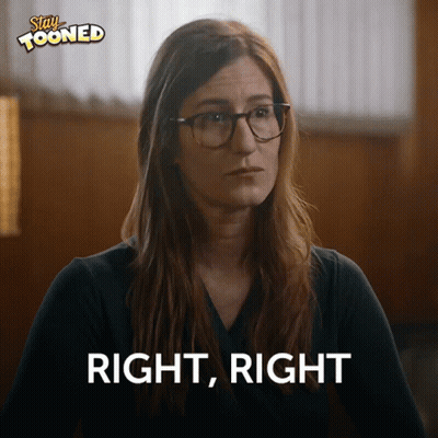 Woman With Glasses Saying Right Right Stay Tooned Ad GIF