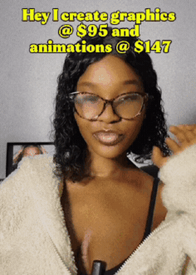 Woman With Glasses Says Hey I Create Graphics $95 and Animations $147