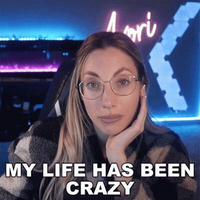 Woman With Glasses Says My Life Has Been Crazy Neon Sign GIF