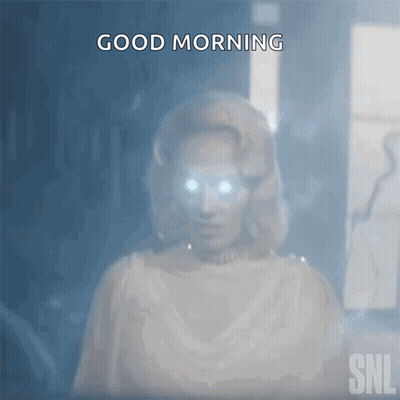 Woman With Glowing Eyes Says Good Morning In SNL Ad GIF