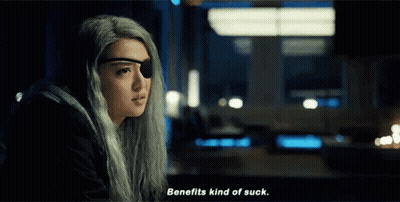 Woman With Gray Hair and Eye Patch Talking