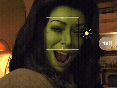 Woman With Green Face Smiling Yellow Square 1X GIF