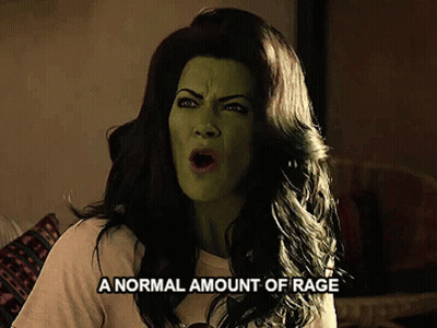 Woman With Green Hair Making Face Saying Normal Amount Of Rage GIF