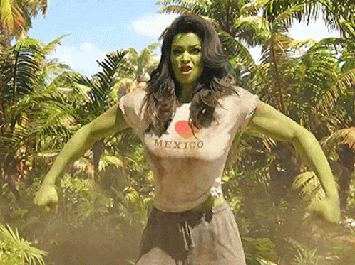Woman With Green Muscles Wearing Mexico T-Shirt GIF