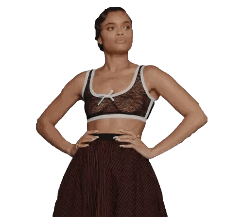 Woman With Hands On Hips In Striped Skirt And Lace Top Sticker