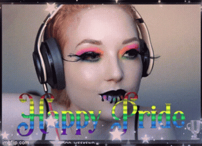 Woman With Happy Pride Headphones GIF
