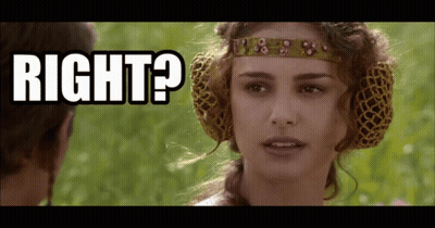 Woman With Headband Looking At Man With Words GIF