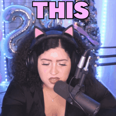 Woman With Headphones And Cat Headband Saying This GIF