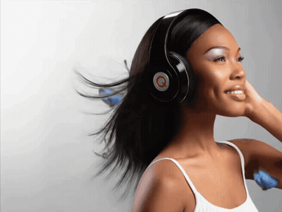 Woman With Headphones And Letter Q On Top GIF