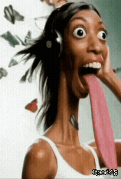 Woman With Headphones And Long Tongue Saying Pod42 GIF