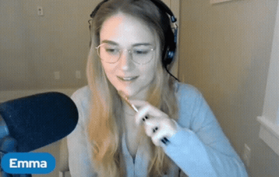Woman With Headphones And Microphone Named Emma GIF