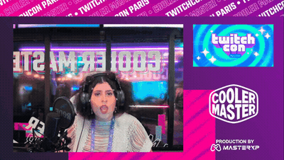 Woman With Headphones At Microphone Cooler Master Sign GIF