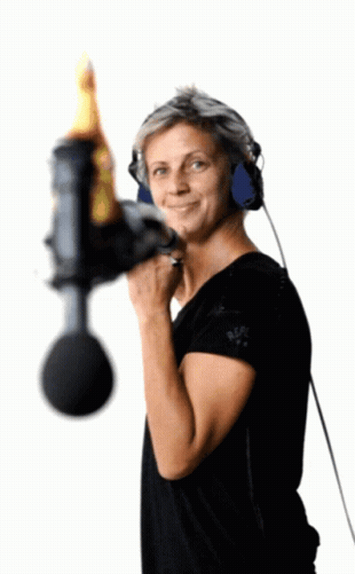 Woman With Headphones Holding Microphone GIF