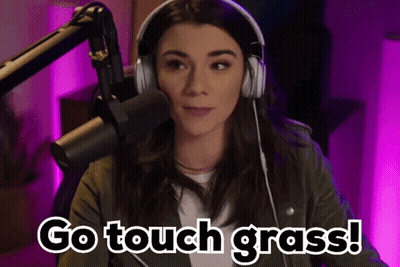 Woman With Headphones Saying Go Touch Grass GIF